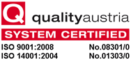 QualityAustria - system certified - ISO 9001:2008, No.08301/0